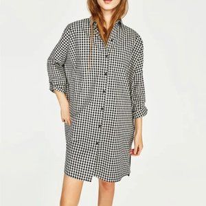 Zara Oversized Gingham Check Shirt Dress with Pockets. Size M